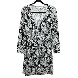 Jude Connally Black & White Paisley‎ Stretch Wrap Dress XL, Made in USA